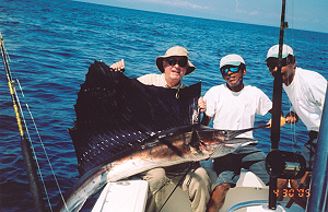 Thomas Wilson with a 120 lb sailfish from Osa peninsula