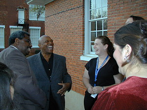 Judson College Earth Team President, Rachael Webster, discusses politics with Senator Hank Sanders