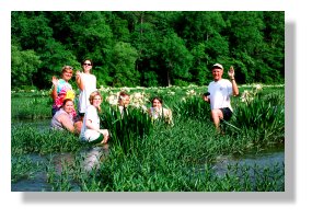 Thomas Wilson and students amoung Cahaba Lilies