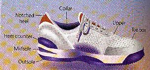 A diagram of the components of an athletic shoe. 