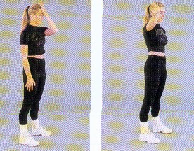 A woman demonstrating how to do neck flexions also known as lateral flexions.