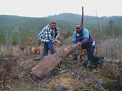 Alvin and Lee prepare to load stones