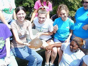Wilson's biology class with their prize mass of bryozoa